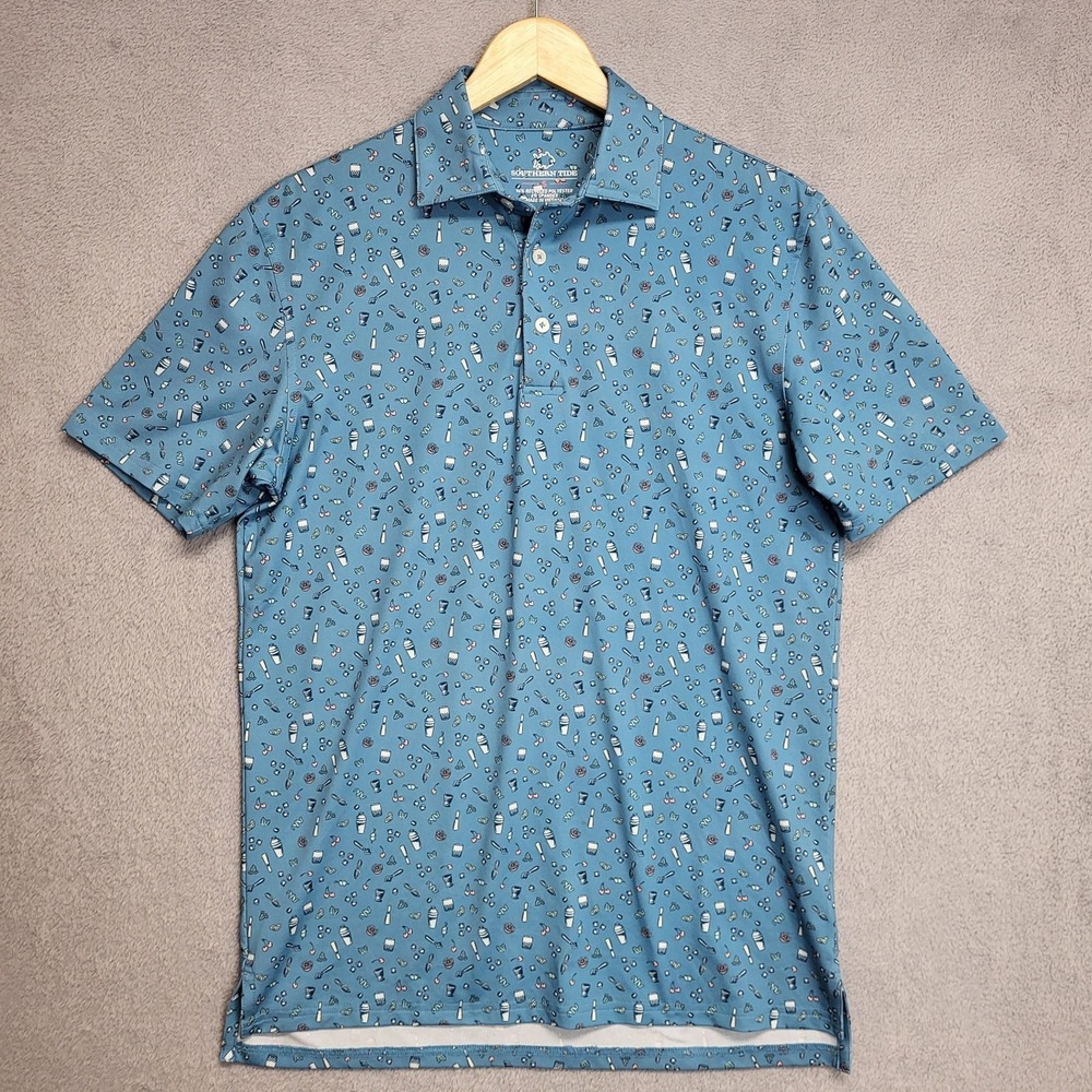 Southern Tide Shirt Mens Small Blue Driver Hampstead Printed Performance Polo - Picture 1 of 10